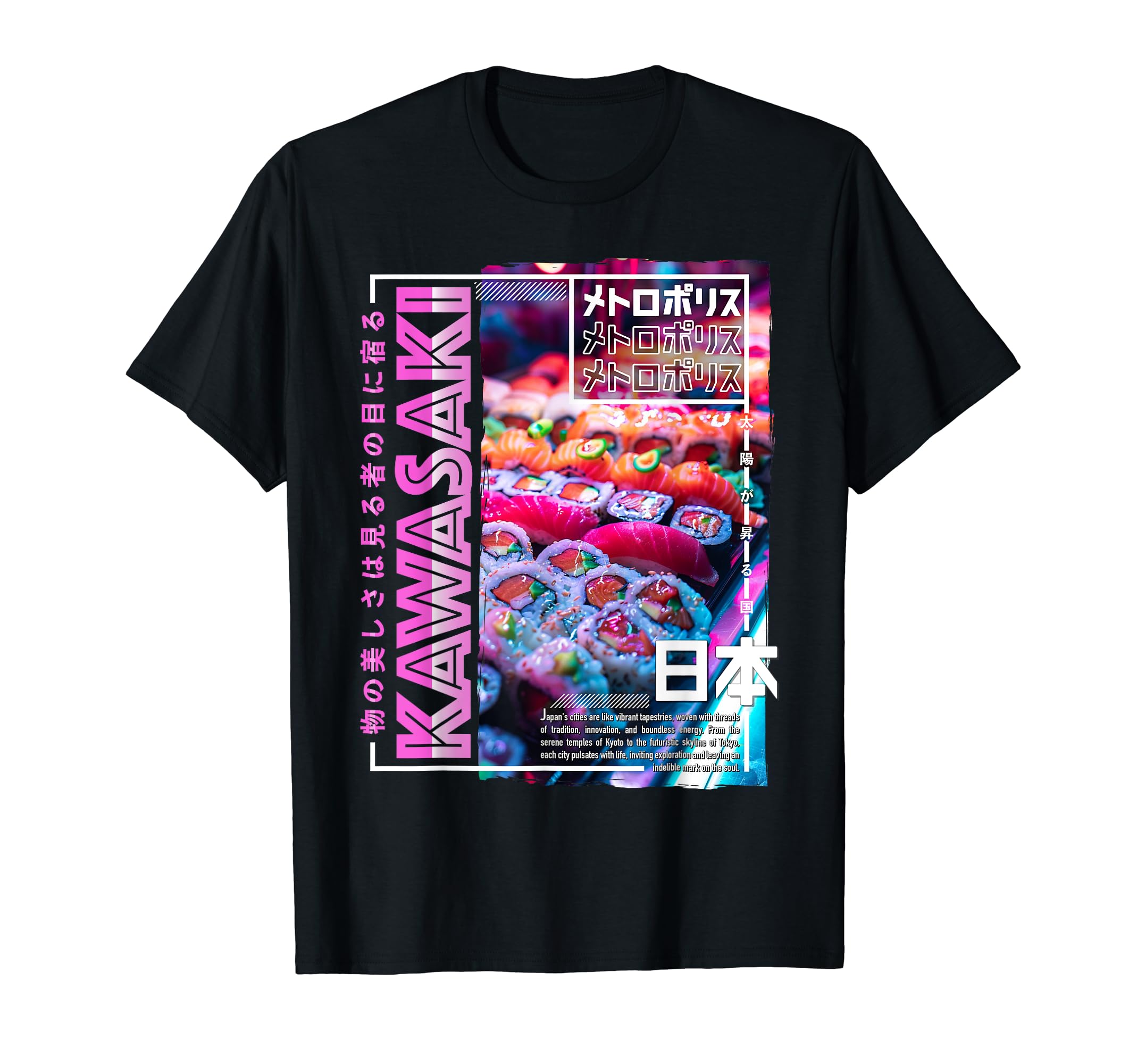 

Kawasaki City 80s Synthwave Sushi Japan Kawasaki T-Shirt чёрный