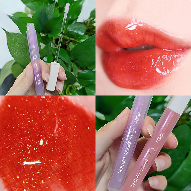 VIBELY Young Girl Fantasy Transparenter Spiegel Wässrige Lippenglasur Feiner Glitzer Perlmutt-Lipgloss Antihaft-Lipgloss-Grundierung