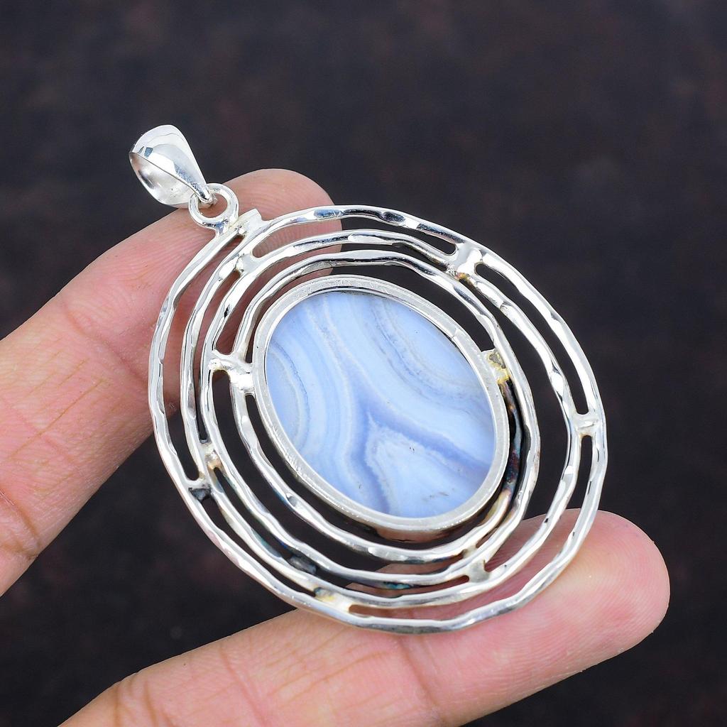 Blue Lace Agate Pendant Gemstone Pendant 925 Sterling Silver Pendant Healing Stone Jewelry Handmade Pendant Gifts For Friend Antique Jewelry