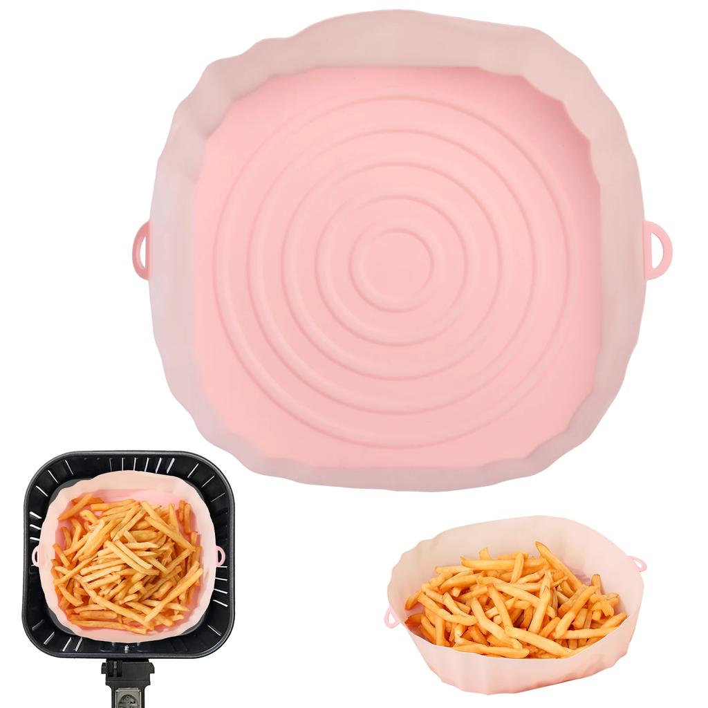Air Fryer Pan Silicone Basket Airfryer Oven Baking Silicone Tray Reusable Airfryer Pot Pan Liner Mold Pizza Fried Chicken Tools