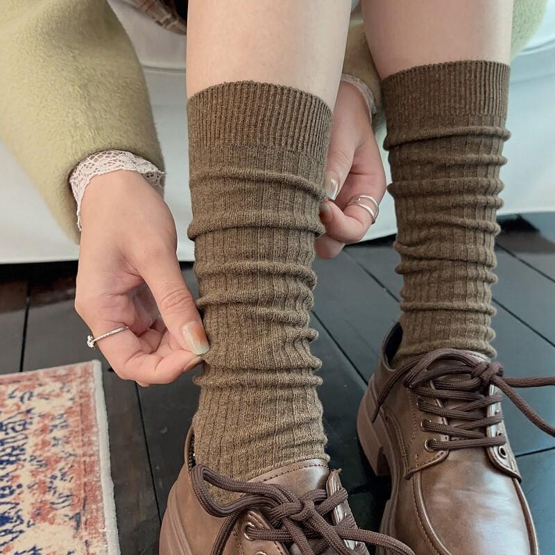Kids Autumn Winter Retro Coffee Tube Socks,Basic Solid Boneless Stackable Socks,Korean Sweat‑Absorbing Versatile Cotton Socks