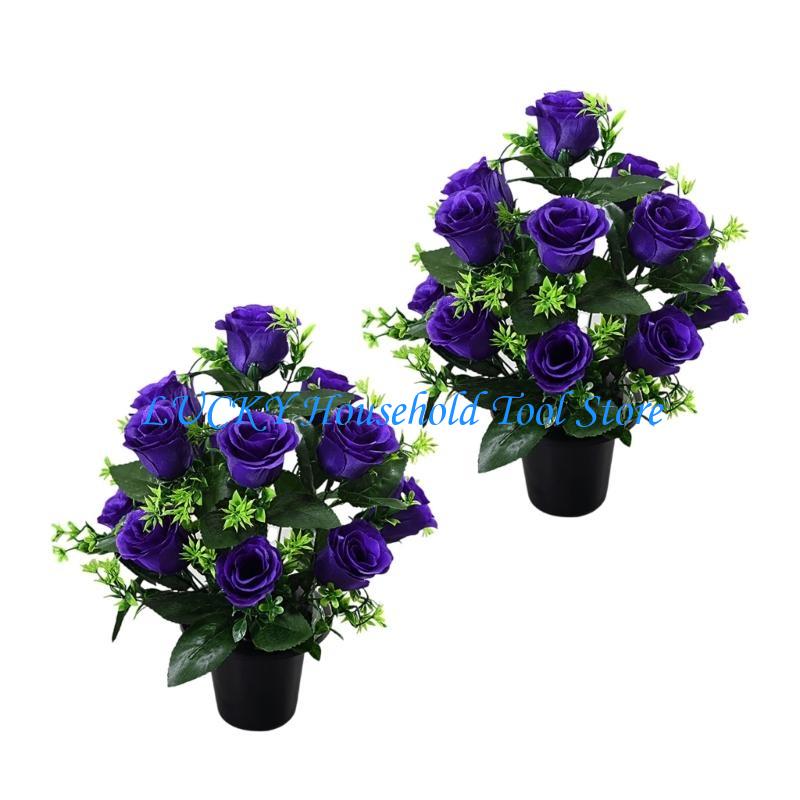 J0MC 2Pcs Elegant Artificial Floral Pots Cemetery Flowers for Graveside and Home Use