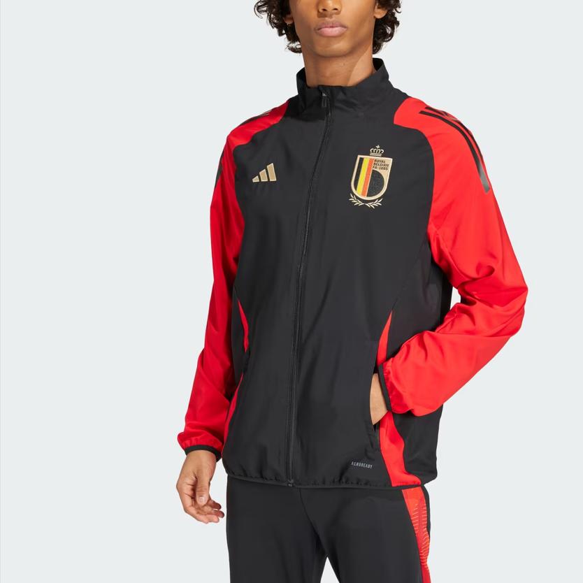 adidas Belgium 2024-2025 Football Stand Collar Comfortable Long Sleeve Jacket Men Jacket Black IQ0751