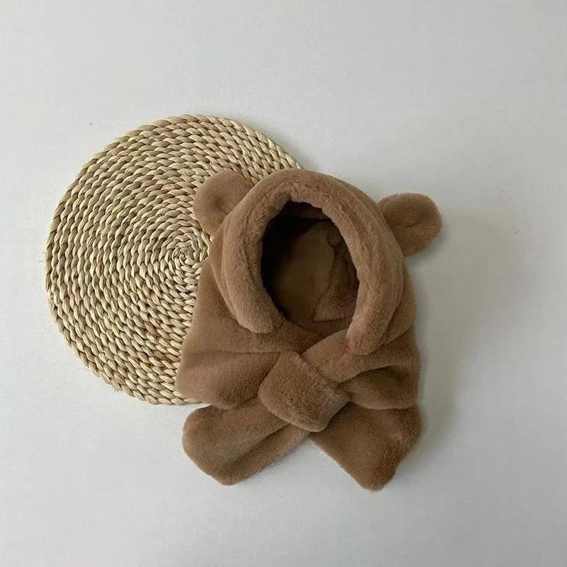 Winter-Babymütze, einteilig, Kunstpelz, Kindermütze, Kapuzenschal, Bärenohren, warme Hals-Ohrmütze für Mädchen und Jungen, winddichte Mützen, Säuglingsmütze