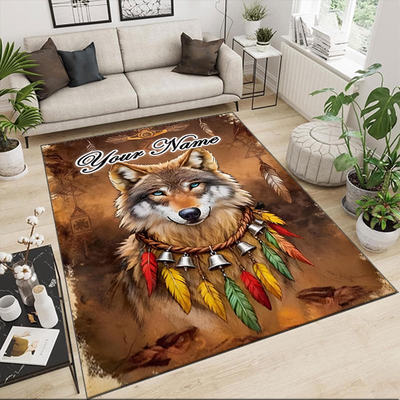 1PC Custom Name Wolf Spirit Dreamcatcher Theme Floor Mat Ideal for Living Room, Game Rooms, Office, Bedroom,Floor Mat Playful Design