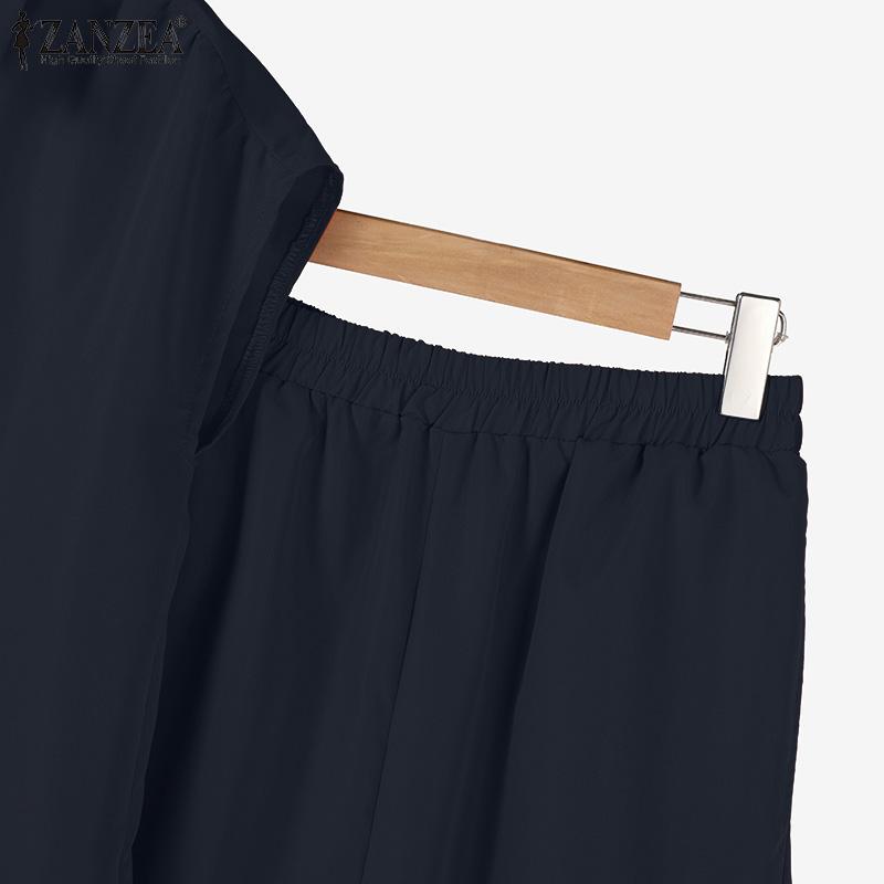 ZANZEA Dámská halenka s krátkým rukávem a kalhoty pro volný čas dvoudílné sady