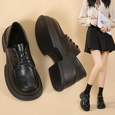 Autumn New Women's Platform Single Shoes Fashion Lace Up Shallow Chunky Heel Mary Jane Shoes for Women Student Dress Pumps