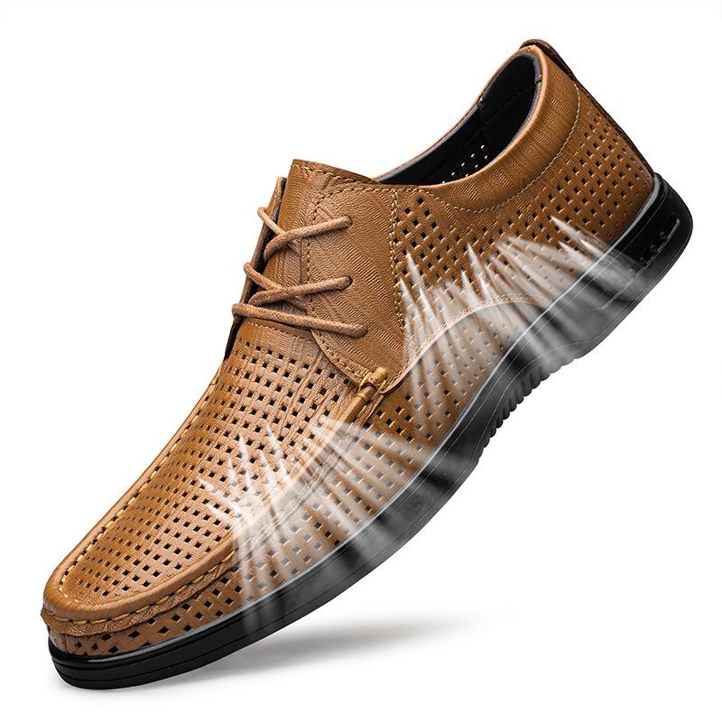 Men s Retro Cowhide Leather Round Toe Casual Shoes, Low Top, Breathable, with Hollowed Design. 44