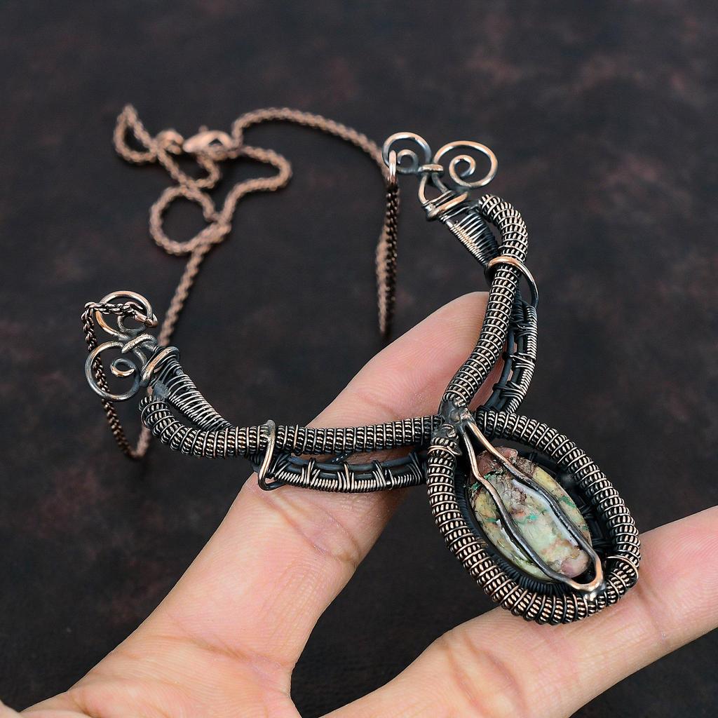 Colier cu piatră prețioasă Azurit Malachit, colier înfășurat din sârmă de cupru, colier elegant, bijuterii din cupru lucrate manual, colier pentru cadouri aniversare pentru ea