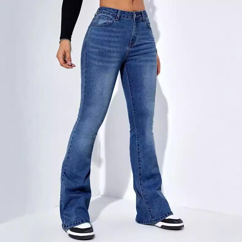 

Women s jeans high waist stretch comfortable flared pants Denim pants XS синій