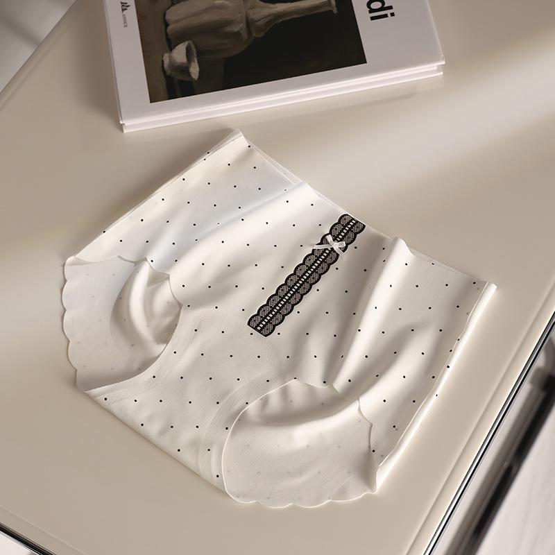 Women s Mid-Waist Japanese Lace Patchwork Polka Dot Seamless Panties - Ice Silk Milk Skin One Size