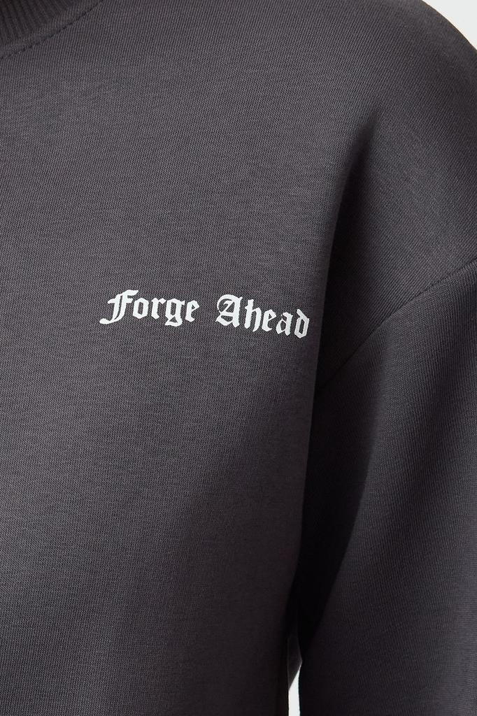 Women's Fashionable Stylish Sweatshirt Anthracite Regular Normal Fit Front and Back Printed Thick Polar Knitted Sweatshirt