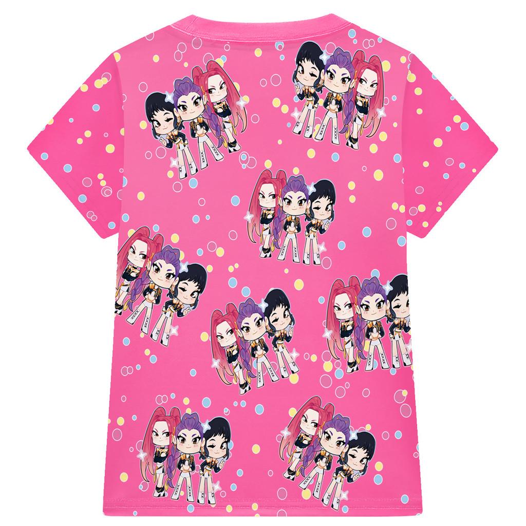 Kids Girls Anime Cartoon POP Singer Rumi Zoey Mira Printed Casual Short Sleeves T-shirt Shorts Pants Pajamas Sleepwear Sets