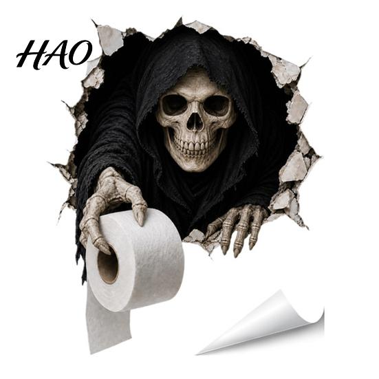 Graphic Wall Stickers for Refrigerator Spooky Crack Ghost Toilet Tank Lid Sticker, Halloween Horror 3D Broken Zombie Funny Bathroom Supplies