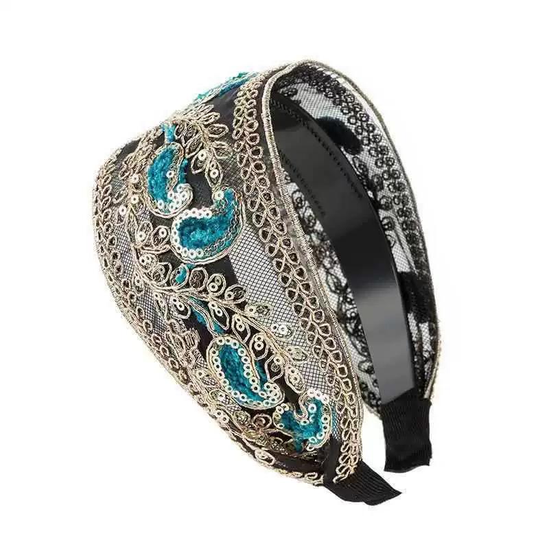 1PC Hollow Lace Flowers for Women Girls Sequins Bezel Headdress Wide Edge Fashion Headband Hair Hoop with Tooth