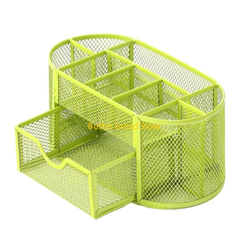 W89C Space Saving Mesh Desk Organisers with Drawer, Multifunctional Office Pen Holder зелёный