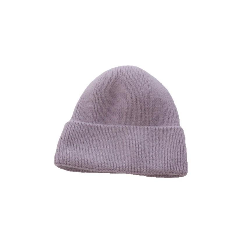 Korean Style Rabbit Fur Knitted Label Hat for Autumn and Winter Thickened To Show Face  Small Ear Protection Couple's All Match Pullover Hat