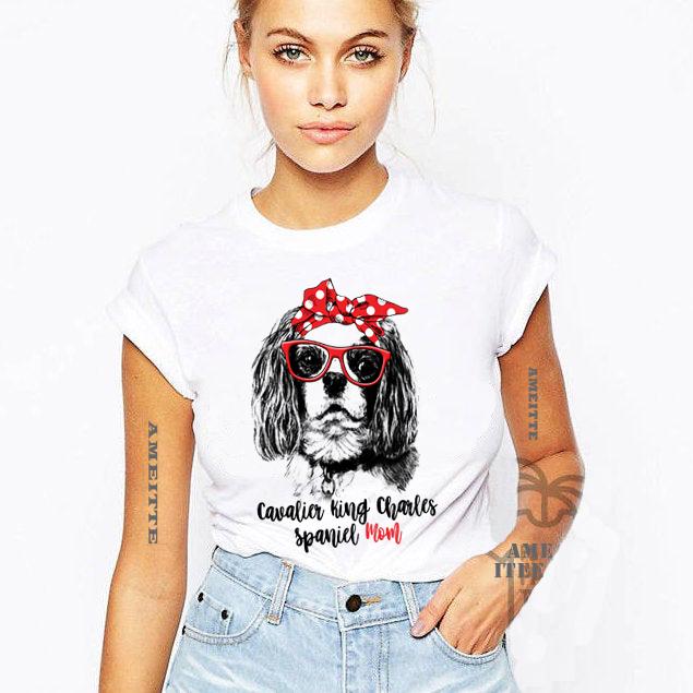 Cute Poodle Mom Ever Red Polka Dot Print T Shirt Hip Hop Women Short Sleeve Woman