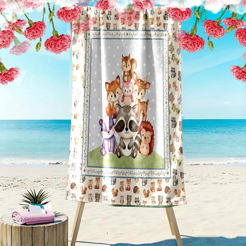 Süßes Tier-Puzzle-Print Strandtuch, Großes Weiches Schnelltrocknendes Handtuch für Strand Camping Schwimmen