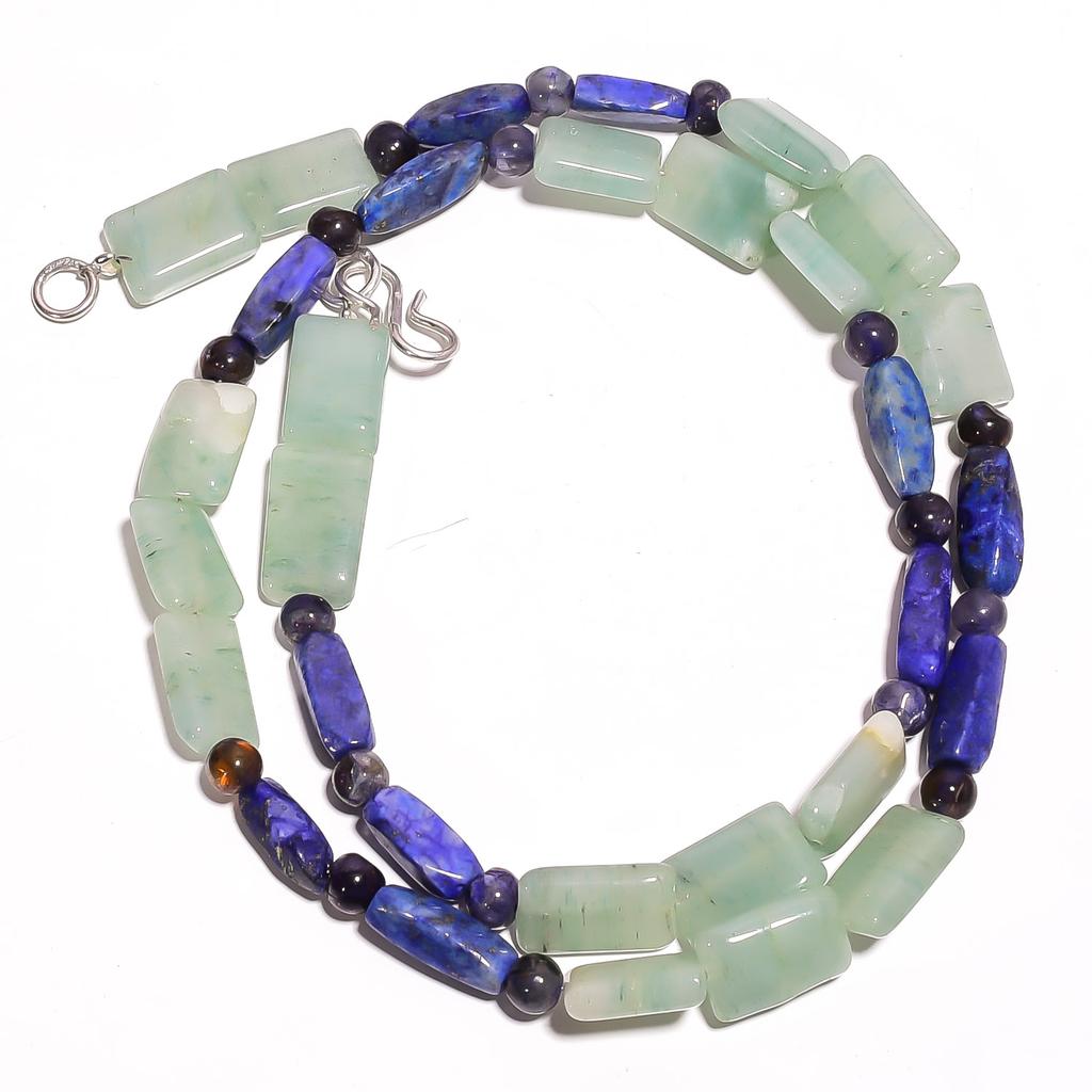 Natural Green Aventurine Lapis Lazuli Iolite Gemstone Beads Necklace 17" UB-3189 UB-3189