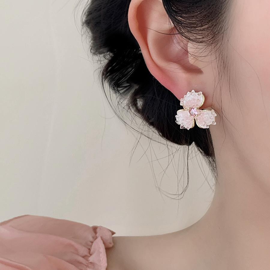 Zircon Crystal Flower Stud Earrings Korean Sweet Girl Heart Earrings Fashion Versatile Temperament Atmosphere Earrings