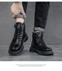 Fashion Autumn and Winter 2025 New Men's Boots Korean Version of Medium and High-top Casual Men's Shoes Fleece Thickened Leather Boots