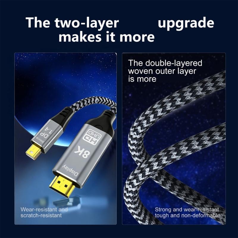 Premium Mini DisplayPort To HDTV2.1 Connection Cable Supports Top Resolution With Great Signal Transfer