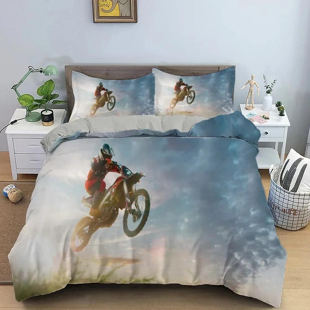 Motocross Off-road Race Motorcycle Dirt Bike Rider Bedding Set Boys Girls Twin Queen Size Duvet Cover Pillowcase Bed Kids
