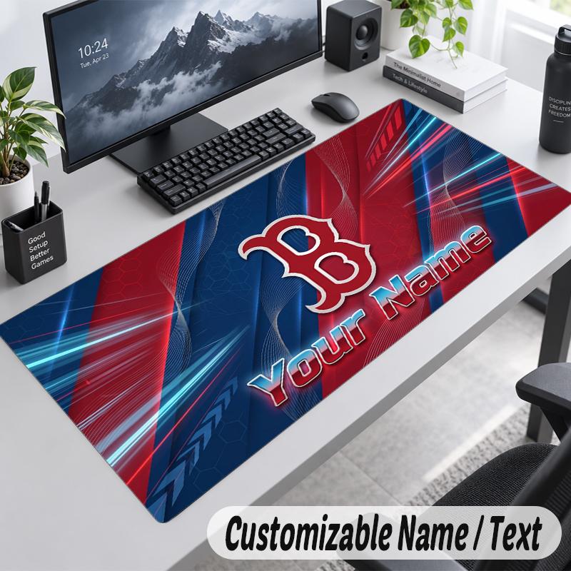 Custom Name Text Mouse Pad Boston Red Sox Personalized Desk Pad For Work And Gaming