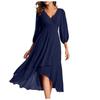 Women V Neck Long Sleeve Wrap Maxi Dress Elegant Chiffon High Low Asymmetric Hem Party Gown