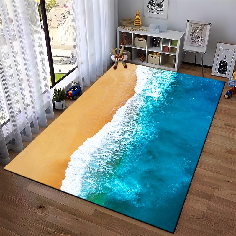 Beautiful Ocean and Sand Carpet Suitable for use as an anti-slip game mat for living room and bedroom sofas