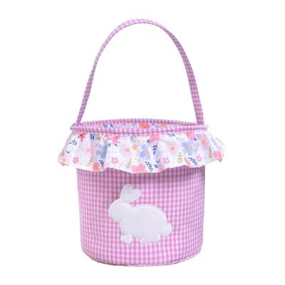 Reusable Fabric Easters Bucket Rabbit Print Decorative Bin Eggs Hunt Organizers Basket For Treats Storage Holiday Gifts