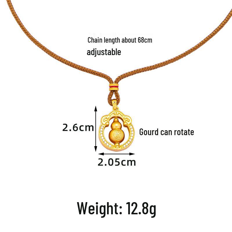 Vintage Rhinestone Rotatable Gourd Necklace - Trendy Vietnam Court Style, Gold Pendant, Long-Lasting Color Jewelry