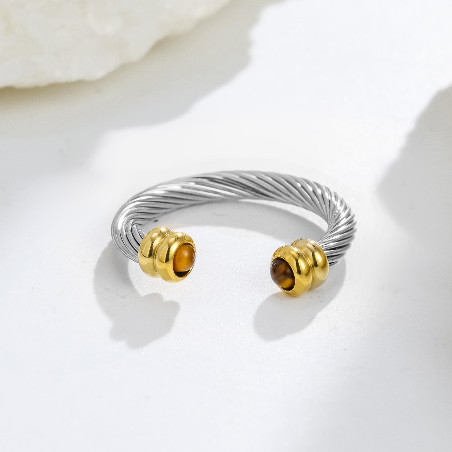 

Twist Shaped Stainless Steel Plated 18K Gold Open Rings with Colorful Stones for Women, New Fashion Ring Jewelry