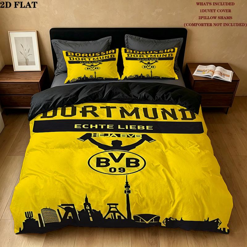 BVB Muster Bettwäsche Steppdecke Set Bettbezug Kissenbezug Zuhause Geburtstagsgeschenk(1 Bettbezug + 2 Kissenbezüge, ohne Füllung) 135x200cm yellow