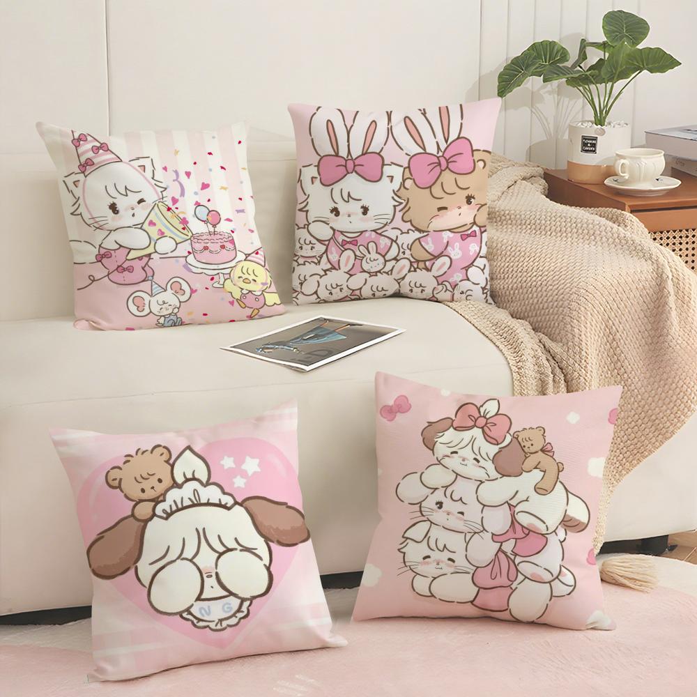 M-Mikkos Illustration Cushion Cover Soft Short Plush Pillow Cover Smooth Cozy Texture Aesthetic Cushion Case Home Decor