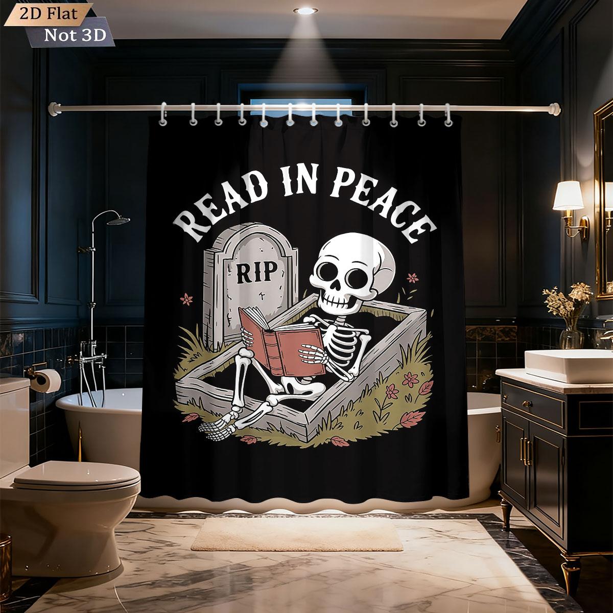 

1Pc Funny Skull Print Waterproof Shower Curtain Partition Privacy Hanging Curtain 12 Hooks Available In Various Sizes W60H190(CM)-1 Pcs