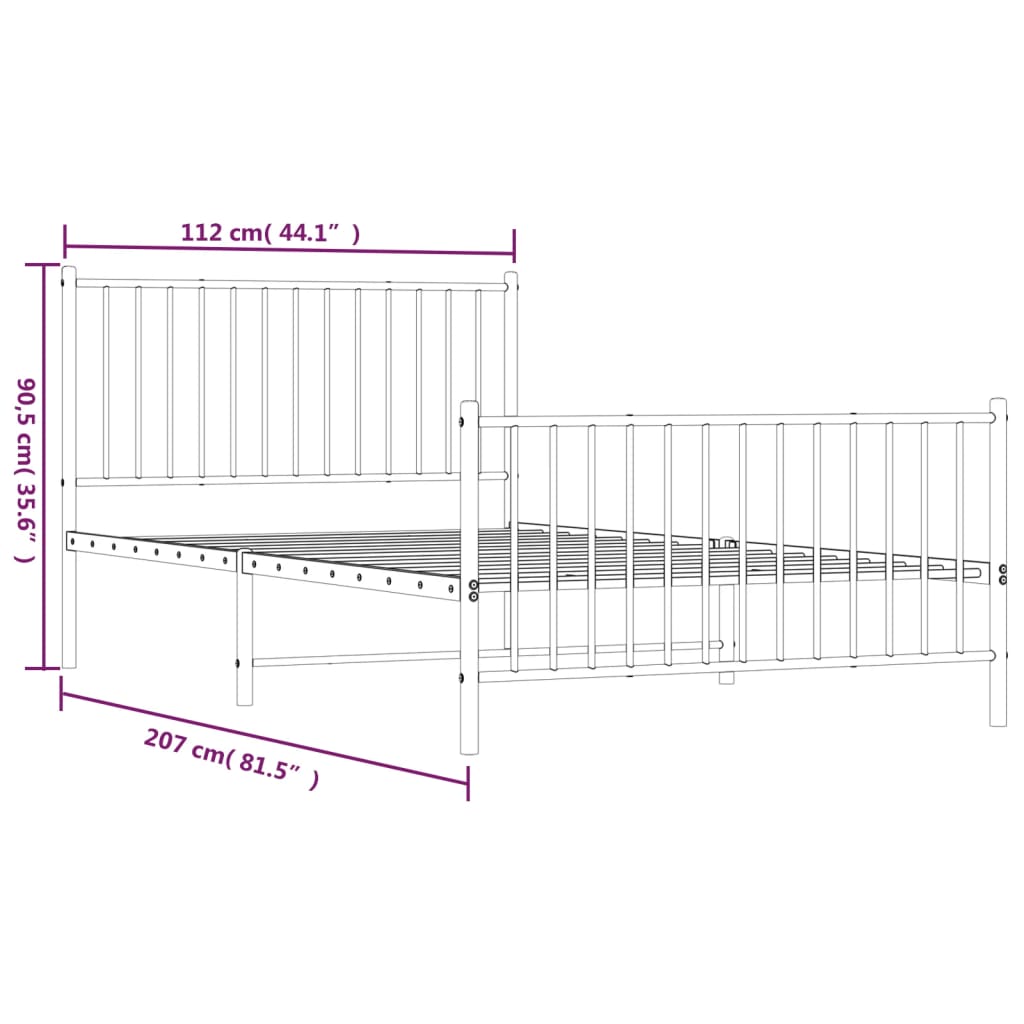 Bed Frame with Headboard and Footboard Metal Black 107 X 203 Cm