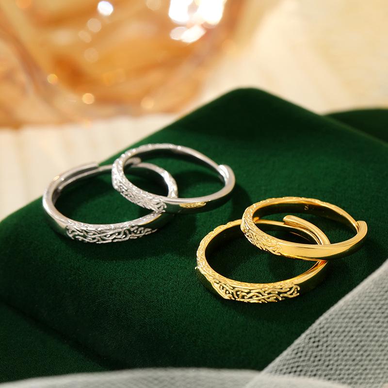 Weilan Battement de Cœur Argent 925 Texture Irrégulière Alliances Couple - Design Unique Arbre Banyan