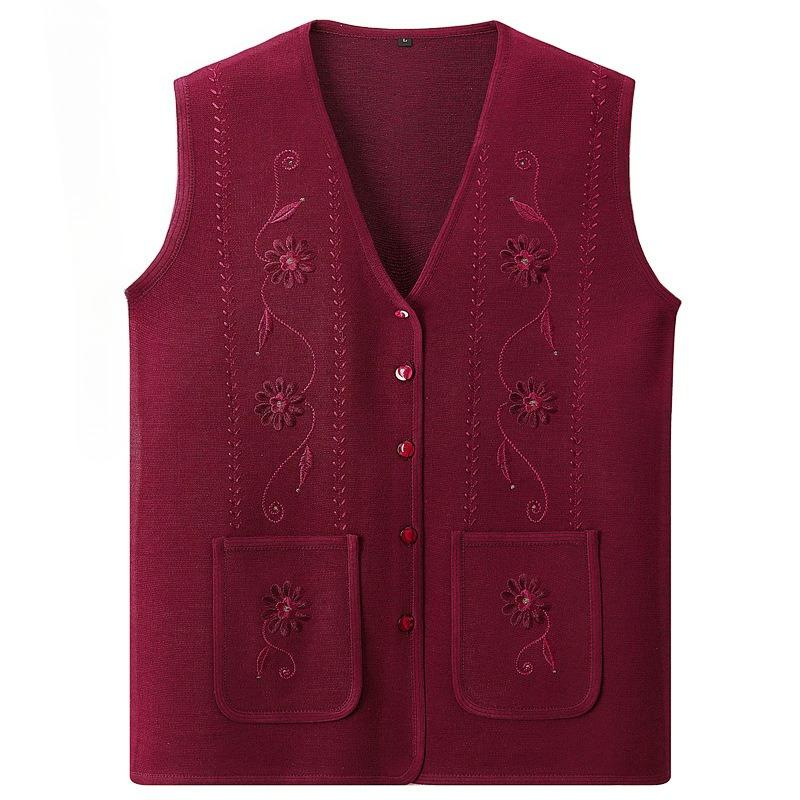 Gilet Mezza Età e Anziani Primavera e Autunno Sezione Sottile Gilet Gilet Anziani Ampio Taglia Forte Cardigan Lavorato a Maglia