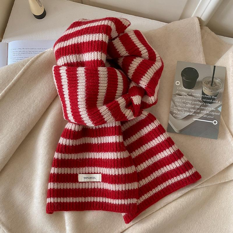 Dames Winter Warme Gestreepte Wol Sjaal Mode Gebreide Sjaal Wrap Dikke Echarpe Pashmina Voor Dames One Size brown