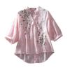 Literary  Shirts for Women Embroidery Flowers Woman Blouses V-neck Half Sleeve Lace Blouses Summer Thin Top Shirt