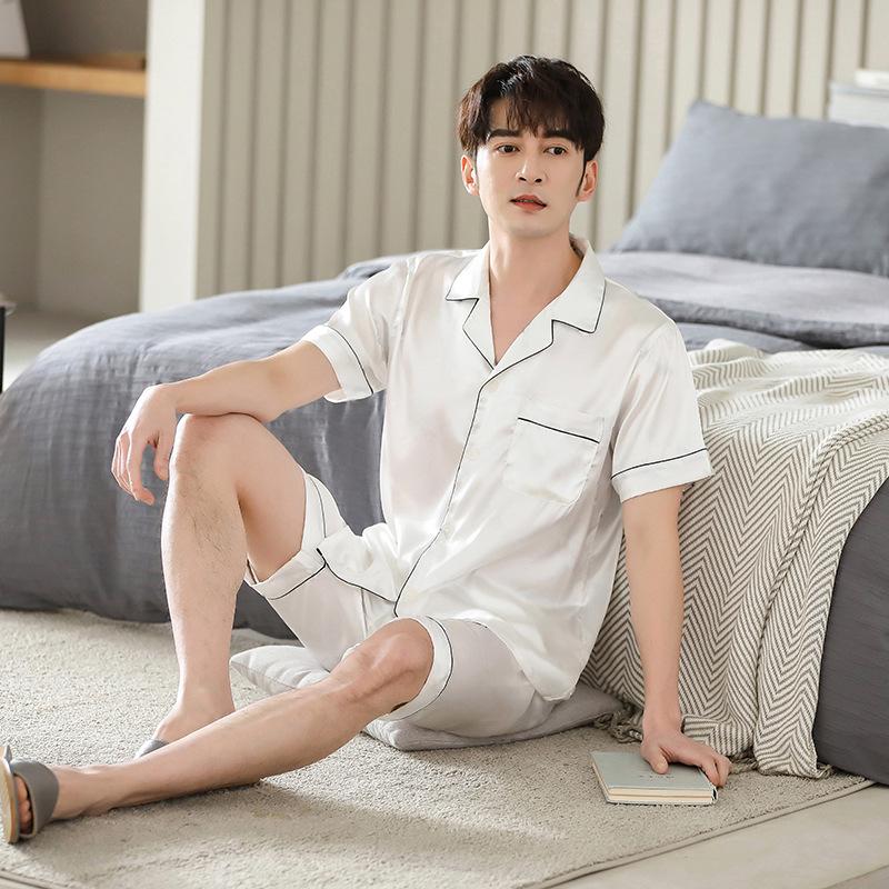 Han Yatong Silk Couple Pajamas Set: Autumn Long Sleeve Cardigan Homewear