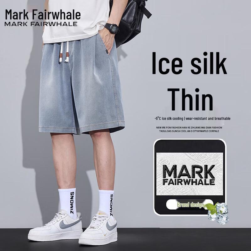 Mark Fairwhale Men s Ice-Feel Breathable Denim Shorts 2XL светло-синий