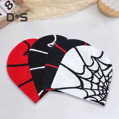 Unisex Winter Hat Spider Web Jacquard Knitted Dome Elastic Contrast Color Brimless Cold Weather Cap Cosplay Club Party Headwear