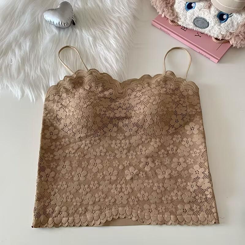 French lace sling vest, women's inner with chest pad, summer outer wear, bottomed back bra, Spice Girl long underwear