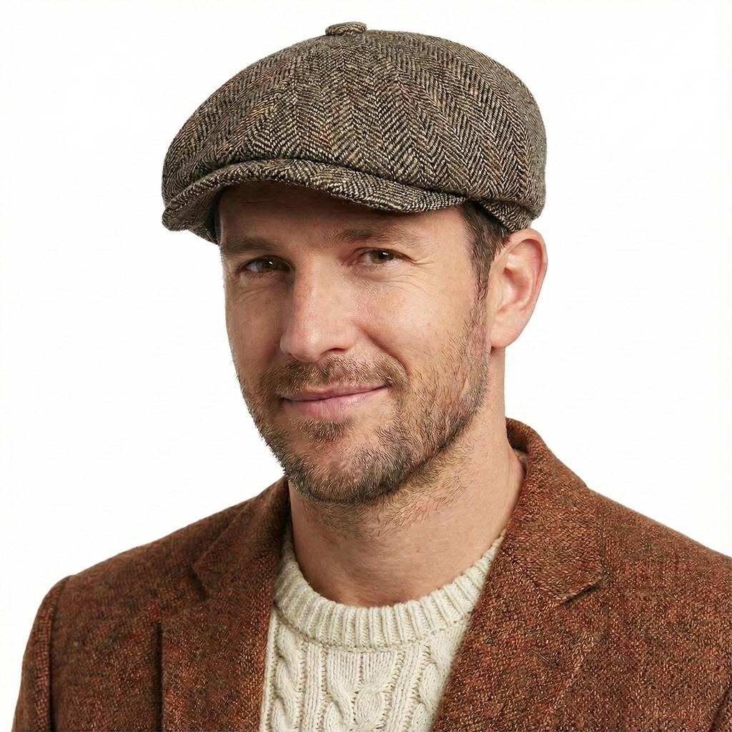 Hamilton Kilts Kapelusz Tweedowy Jodełka Płaski Beret Kaszkiet Golfowy