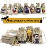 5pcs Halloween Linen Bun Storage Bag Halloween Pattern Candy Gift Packaging Bag Linen Drawstring Bag