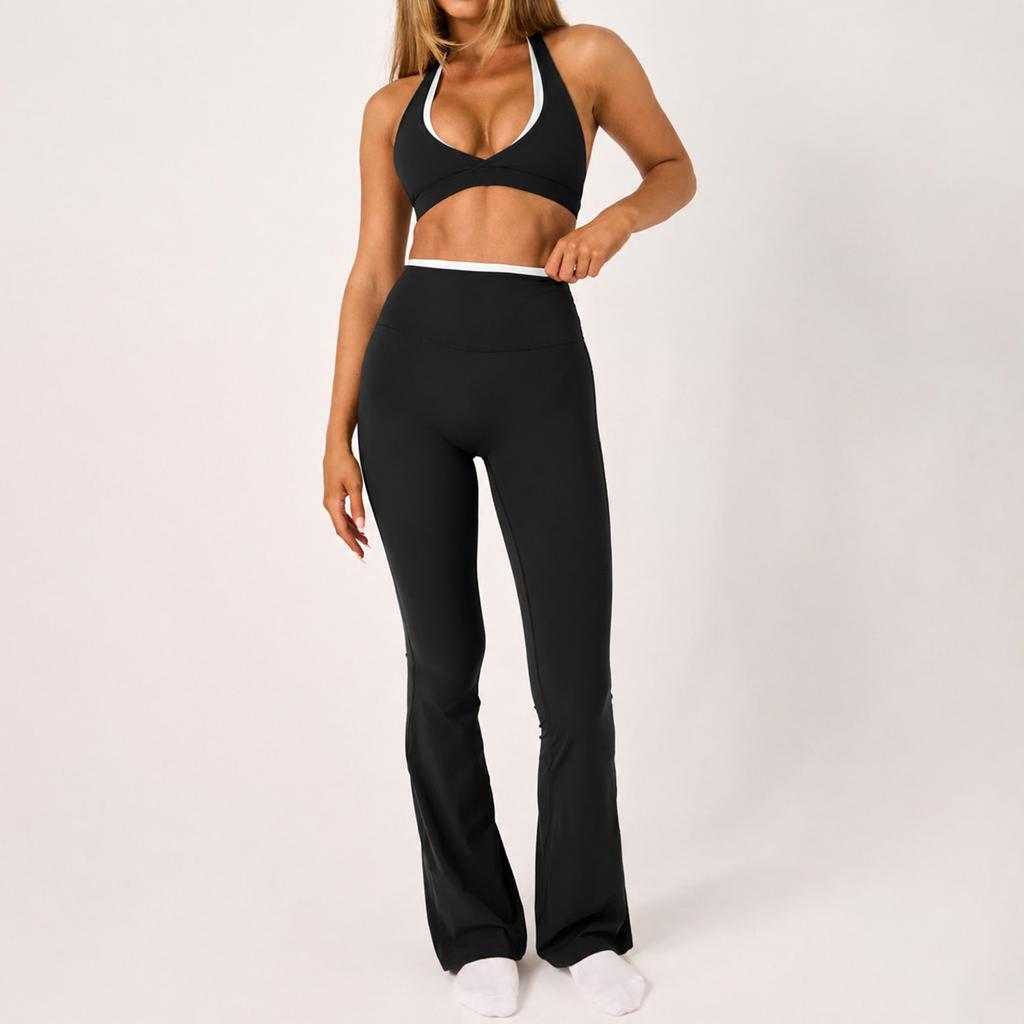 Chen Shijie's high waist and micro-pull yoga clothes women's suit shows chest, hips, tight sports suit, and wears a yoga bra outside.
