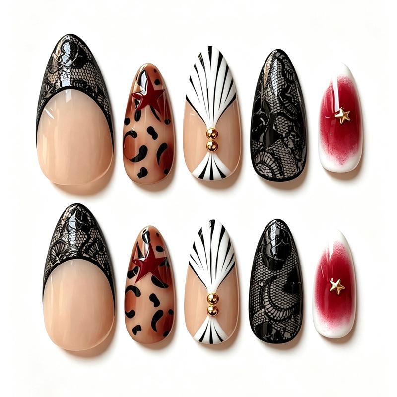 Summer European American 3D Strawberry Cherry Almond Nail Art Gel Tips